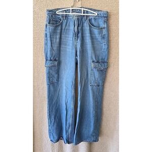 Old Navy Sky-Hi Wide Leg Extra High-Rise Cargo Jeans Size 12 Medium Wash Y2K 90s